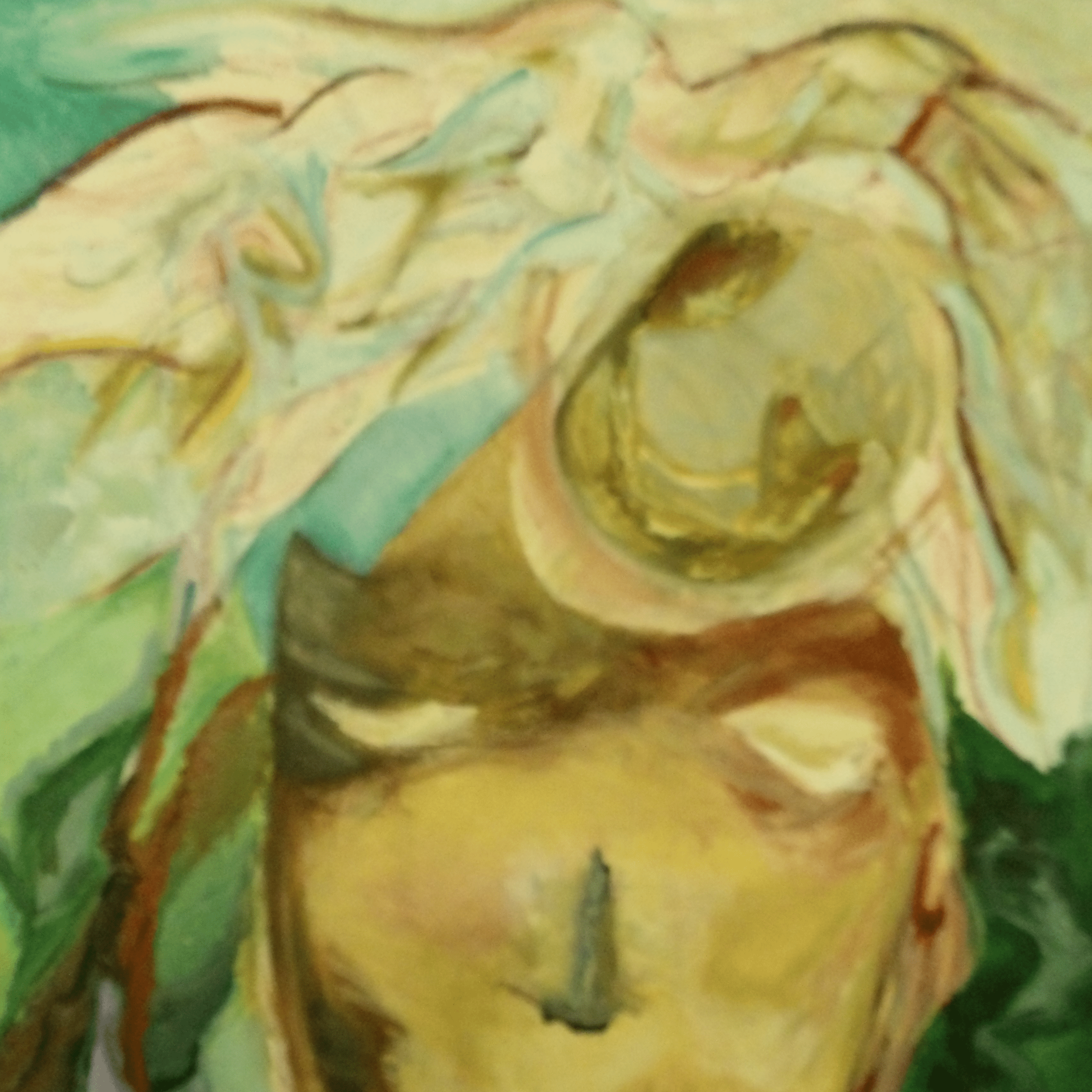 28 Gestation Peinture abstraite, visage, couleurs chaudes